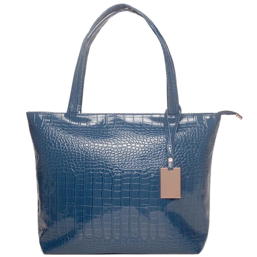 Croc-Embossed Faux Leather Travel Shoulder Tote